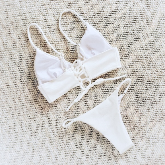 Sexy Boho Ribbed Longline White Bikini NEW!! - Picture 3 of 3